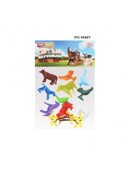 676 Toy Play 12 Parça Renkli Mini Çiftlik Hayvanları Figür Seti 4-6 cm