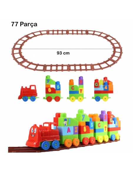 Play Blox Oyuncak Tren Seti 77 Parça Sayılar ve Alfabe Treni Parlak Renkler Mega Blok Seti